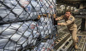 A military plane is unloaded in Kathmundu, Nepal on 29 April 2015 delivering UK aid © Sgt Neil Bryden/RAF (CC BY 2.0)